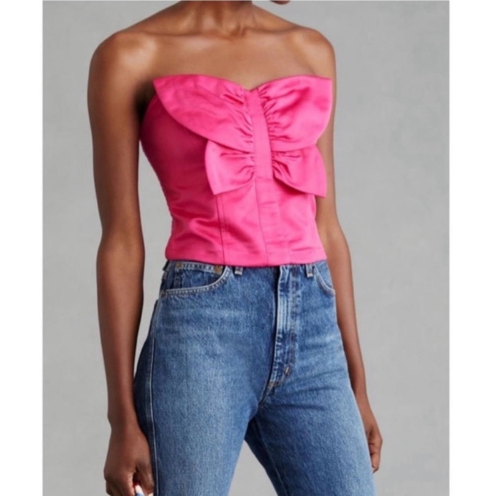 Anthropologie Porridge Mariposa Hot Pink Bow Tube Top SZ S Barbiecore